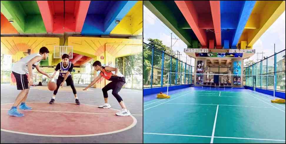 Uttarakhand Flyover Basketball Court: basketball badminton court under flyover in haridwar