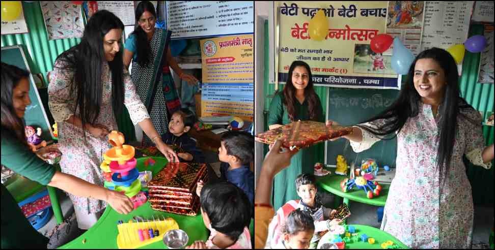 Tehri DM Mayur Dixit wife celebrates birthday in Anganwadi