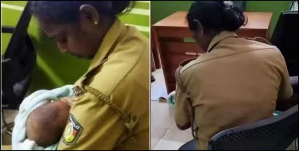 MA Arya Female Police Officer: Female police officer ML Arya breastfed the child