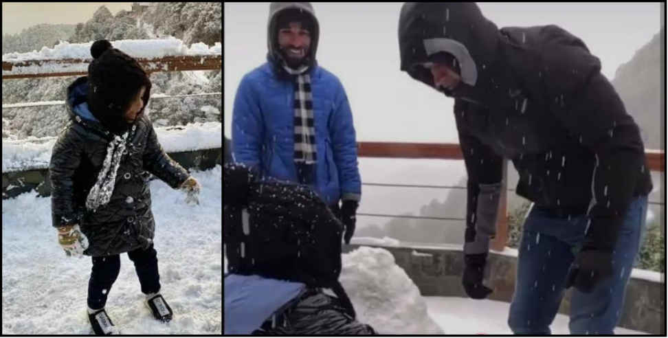 Mussoorie: Ms dhoni enjoy snowfall with jeeva and family in mussoorie