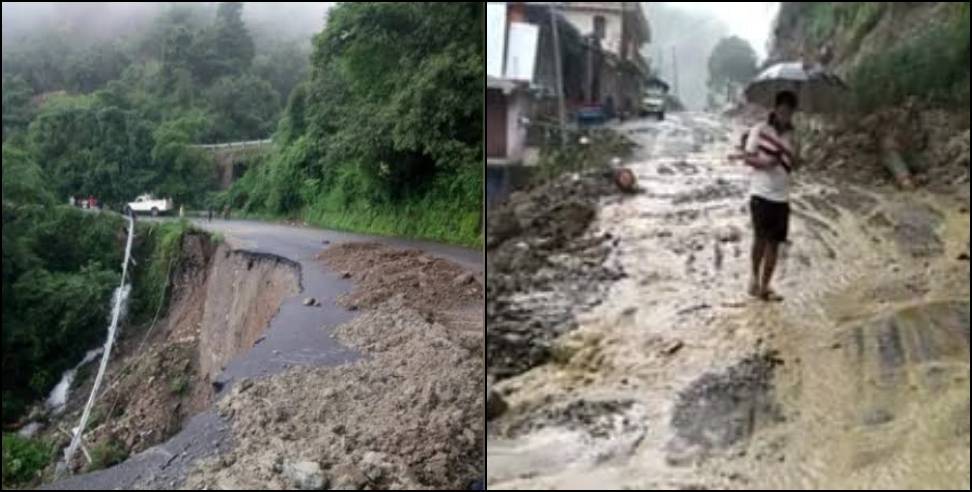 Mussoorie land slide: Land slide at dehradun mussoorie road