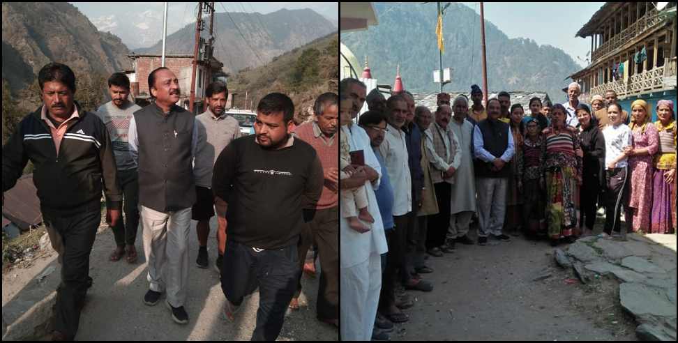 Former Yamunotri MLA Kedar Singh Rawat meeting people in the area