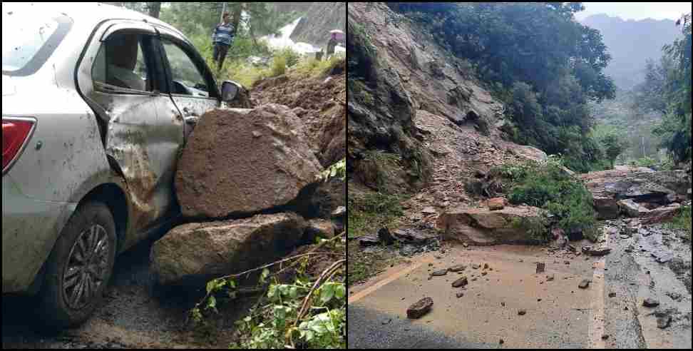 yamunotri highway landslide: landslide on car in yamunotri highway uttarkashi