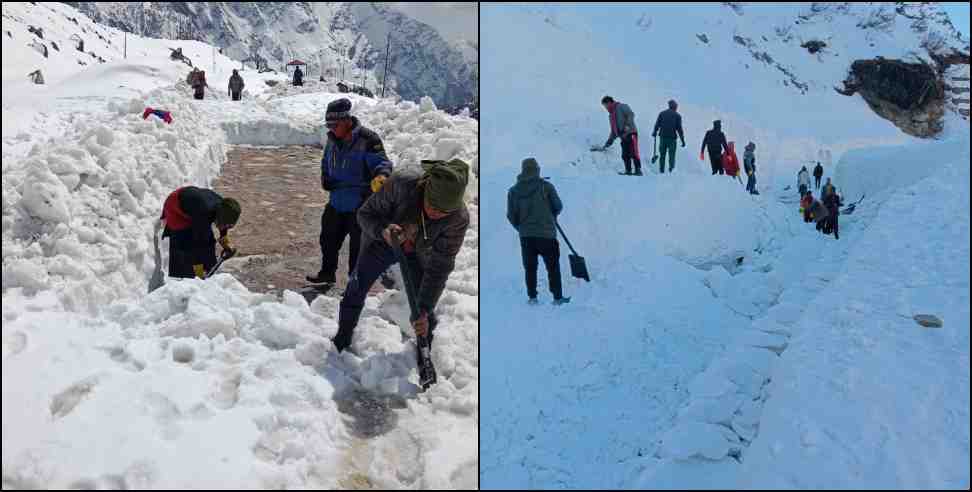 kedarnath snow: Snow removal work continues from Kedarnath route