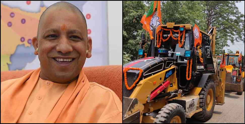 champawat yogi adityanath Bulldozer: Bulldozers at Yogi Adityanath road show in Champawat