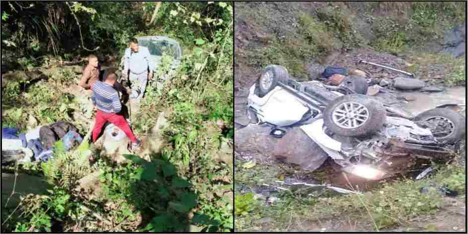 pithoragarh car fallen in ditch: Car fell into a ditch near Pithoragarh Khirchana bridge