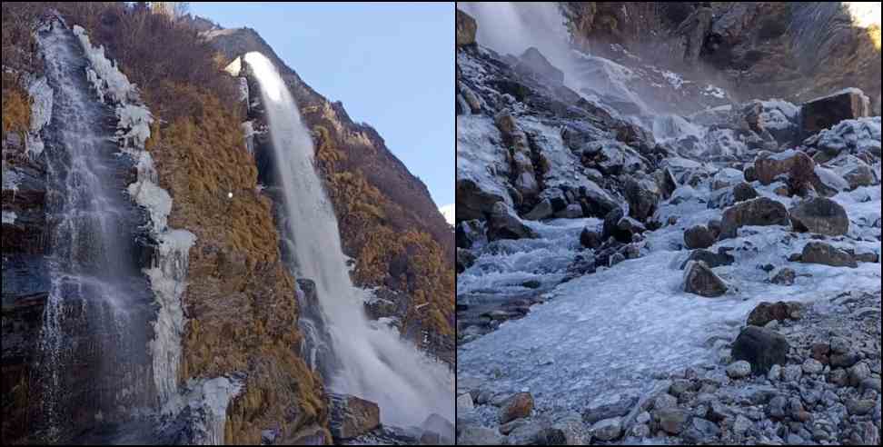 Waterfalls and rivers freeze in Badrinath: Waterfalls and rivers freeze in Badrinath minus temperature