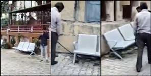 image: pensioner install public chairs nigam called them encroachment
