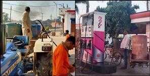 image: Long line at petrol pump in Haridwar