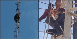 image: Agitators climbed mobile tower in Chamoli