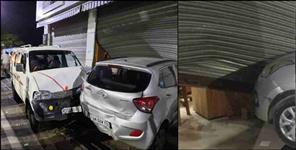 image: car entered the shop by breaking the shutter in Haldwani