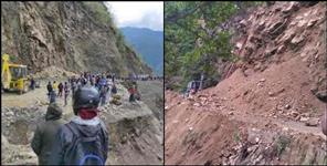 image: Road block in pithoragarh due to heavy rain