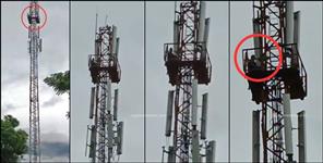 image: BJP Leader Prakash Kumar Climbs Mobile Tower to Protest