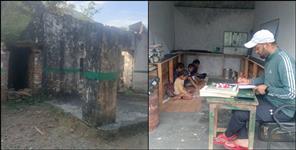 image: Primary school students studying in shop for 2 years
