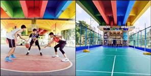 image: basketball badminton court under flyover in haridwar