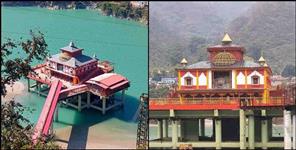 image: Woman jumps into the river from Dhari Devi Temple