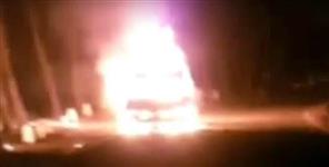 image: Fire in a moving car on pauri highway