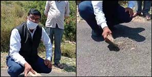image: poor condition of new made road in pauri garhwal