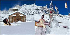 image: Lalit Maharaj yoga in amidst snowfall in Kedarnath Dham