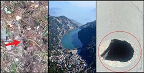 image: 100 feet long crack at the foothills of Nainital Naina Peak