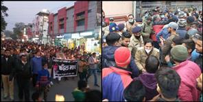 image: Angry people descended on the road in Haridwar