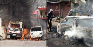 image: Car caught fire at almora