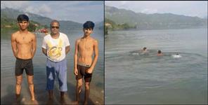 image: Trilok singh rawat rishabh and parsveer swimmers in tehri lake