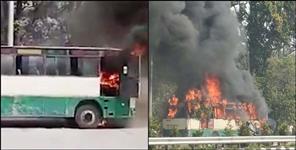 image: Dehradun bareilly bus caught fire in road