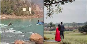 image: Couple trapped in river Ganga during pre wedding shoot in Rishikesh
