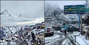 image: Tourists Returning on foot due to heavy Snowfall in Auli Joshimath Chamoli