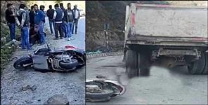 image: Scooty hit by speeding dumper  painful death of mother and infant girl