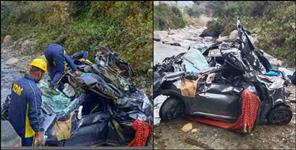 image: Almora Binsar river car accident grooms father sister died