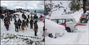 image: large number of tourists arrived in Uttarakhand to see snowfall