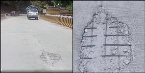 image: in Chamoli Asphalt of Badamgarh bridge is crumbling