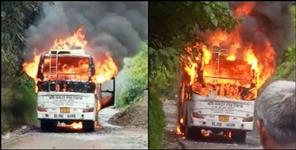 image: Bus catches fire on Delhi Yamunotri route