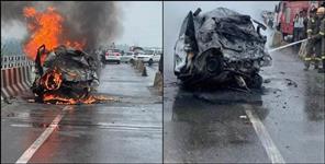 image: car caught fire in saharanpur 4 people of uttarakhand died
