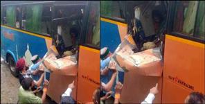 image: Boulders fell on a moving bus in Uttarkashi Dabarkot