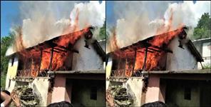 image: gram pradhan house destroyed in fire saree village