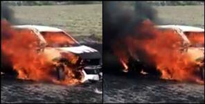 image: Car caught fire in udham singh nagar