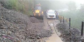Debris on the road due to heavy rain in Nainital
