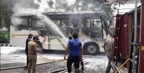 image: Fire in a bus parked outside Haridwar Inter College