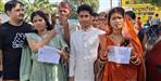 The bride and groom took part in voting in Lal Kuan