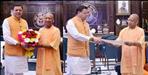 CM Pushkar Singh Dhami meeting with CM Yogi Adityanath in Lucknow