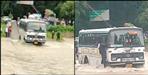 Roadways Bus stuck between water waves in Haldwani