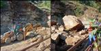 Boulder fallen in road in saikuda band almora