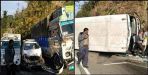 Bus overturned and truck many vehicles collided with each other in bhimtal